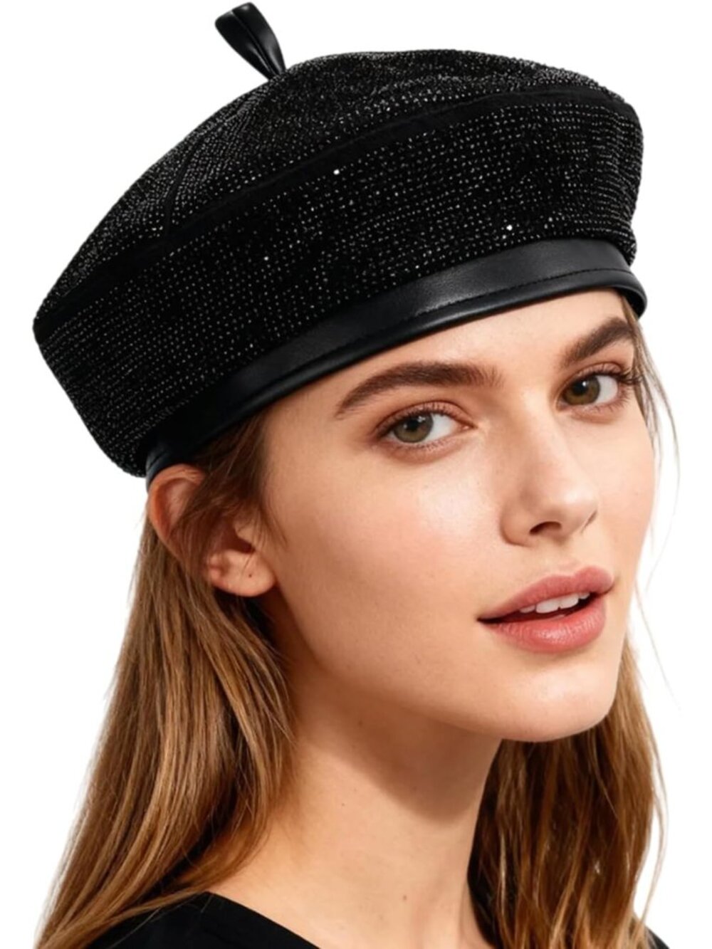 Chic PU Leather Black Beret Hat for Women | Stylish Casual Beanie Accessory